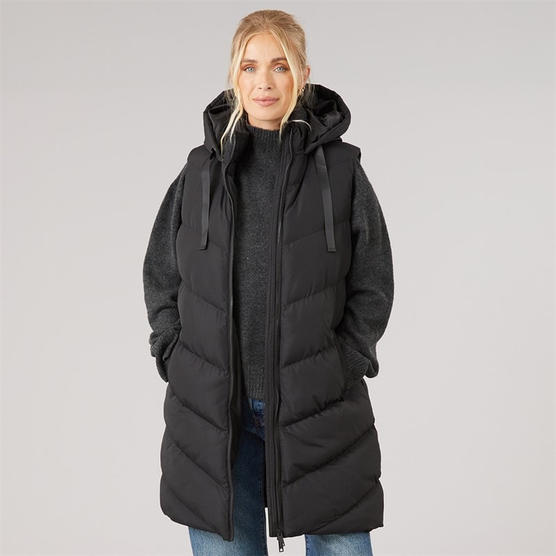 Onfire Womens Longline Hooded Gilet Black - Image 1