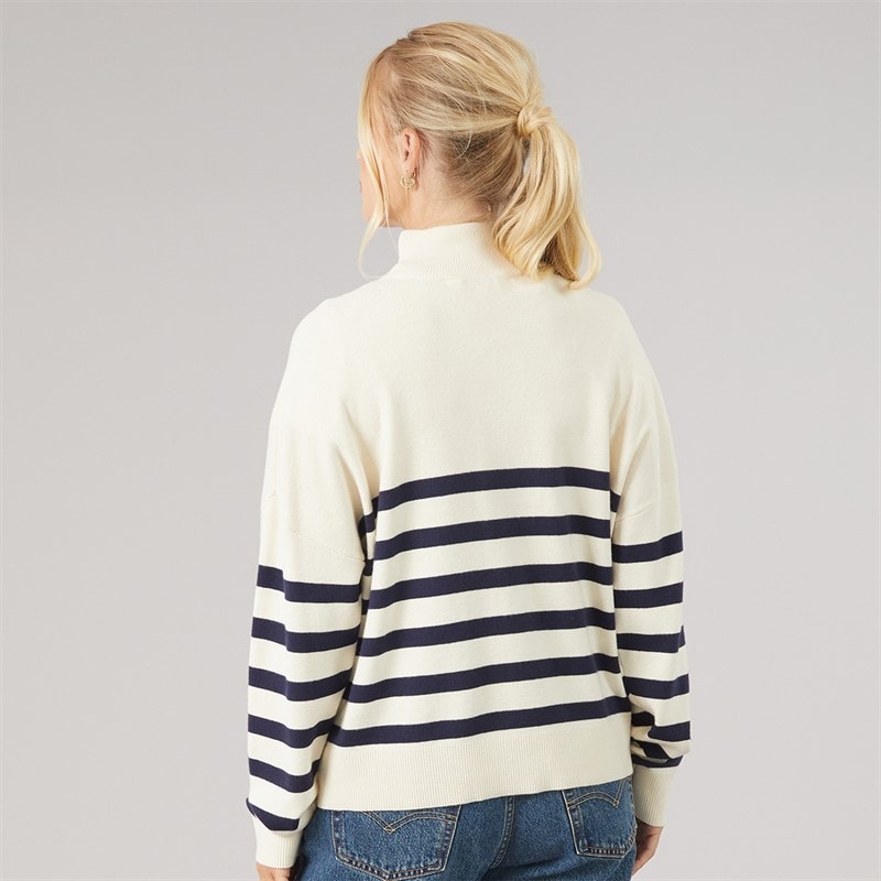 Womens Hibiscus Stripe Half Zip Jumper Ivory/Navy Stripe - Image 2