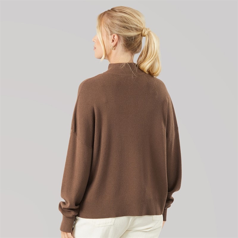 Womens 1/4 Zip Knitted Jumper Chocolate - Image 2