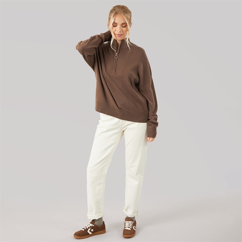 Womens 1/4 Zip Knitted Jumper Chocolate - Image 4