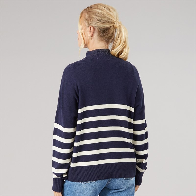 Womens Hibiscus Stripe Half Zip Jumper Navy/Ivory Stripe - Image 2