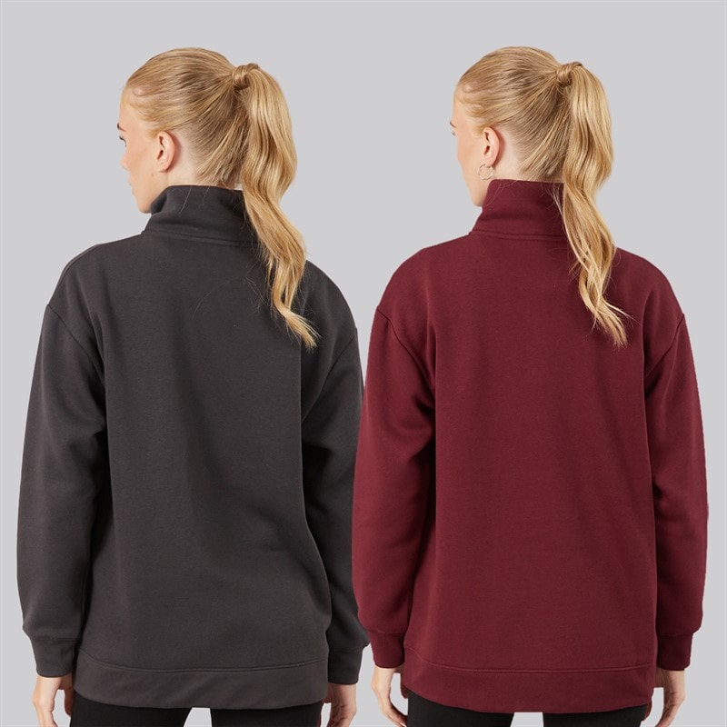 Womens 1/4 Zip Two Pack Sweatshirts Magnet/Burgundy - Image 2