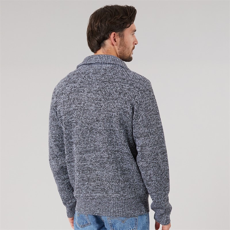 Mens Sherpa Lined 1/4 Zip Sweater Navy Twist - Image 2