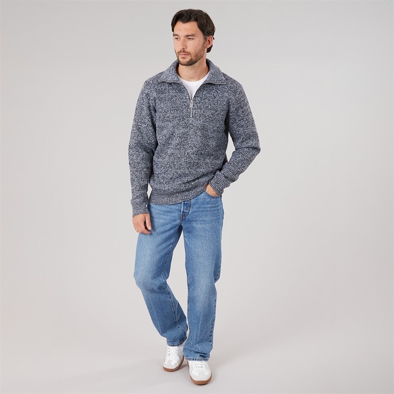 Mens Sherpa Lined 1/4 Zip Sweater Navy Twist - Image 3
