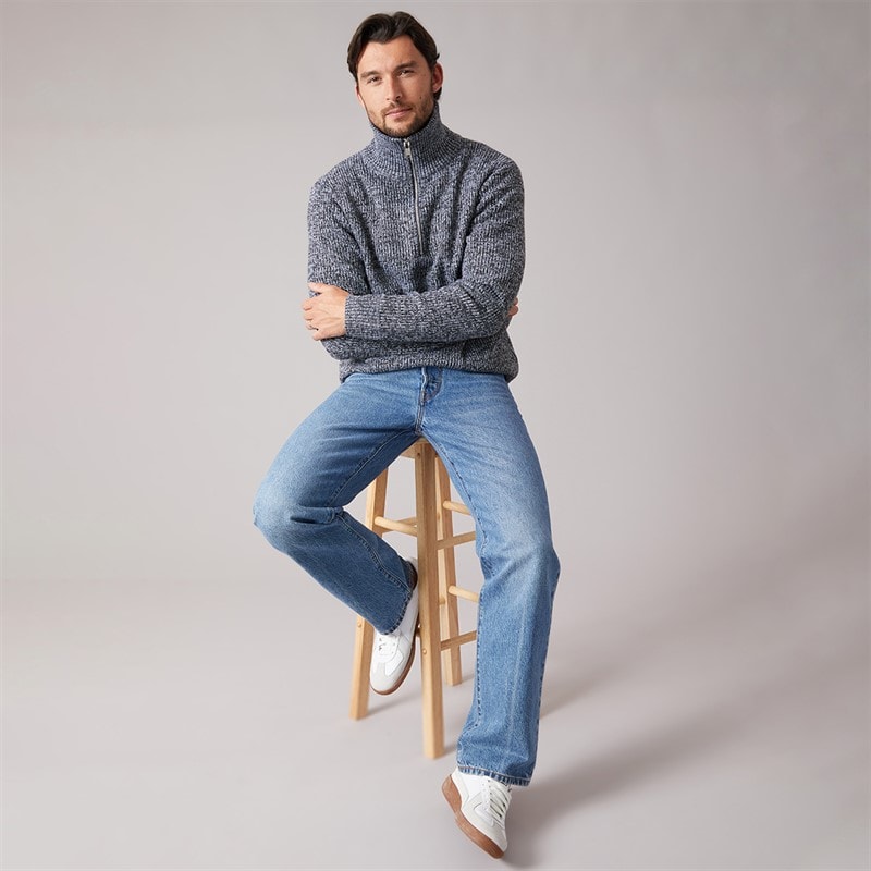 Mens Sherpa Lined 1/4 Zip Sweater Navy Twist - Image 4