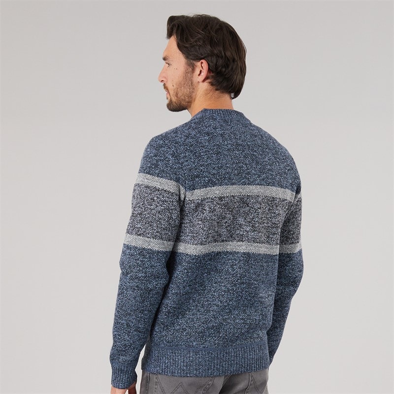 Mens Sherpa Lined Knitted Sweater Blue Multi - Image 2