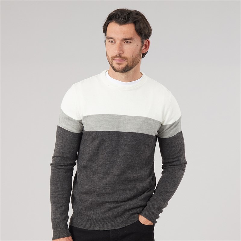 Onfire Mens Colour Block Crew Neck Ecru Marl/Silver Grey Marl/Dark Charcoal Marl