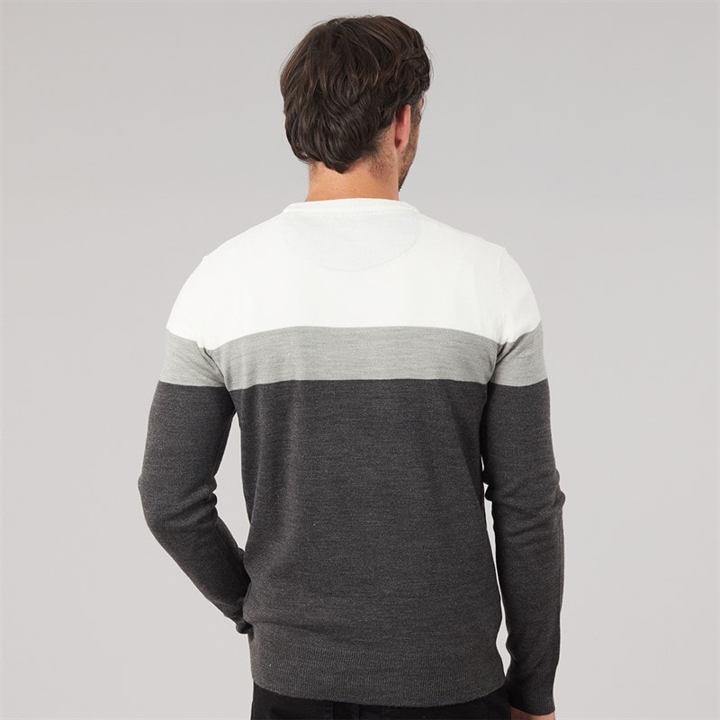Mens Colour Block Crew Neck Ecru Marl/Silver Grey Marl/Dark Charcoal Marl - Image 2