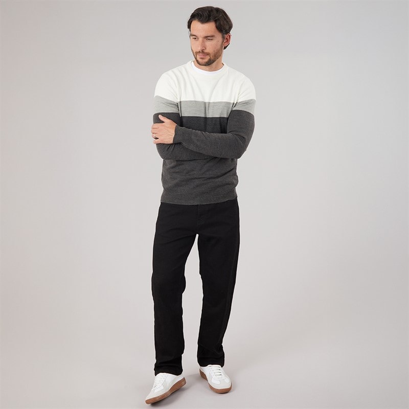 Mens Colour Block Crew Neck Ecru Marl/Silver Grey Marl/Dark Charcoal Marl - Image 3