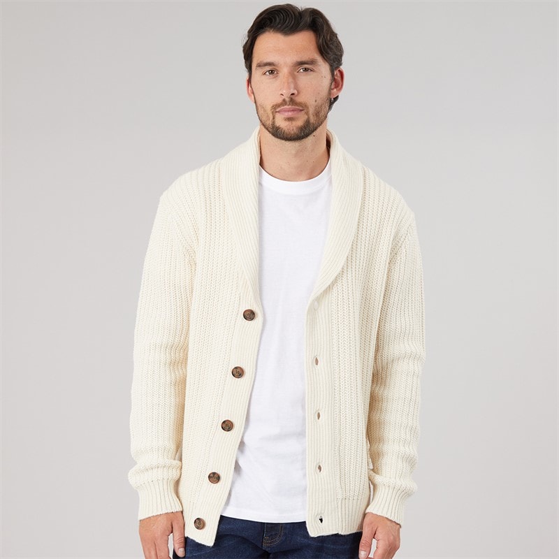 Onfire Mens Shawl Neck Cardigan Oatmeal