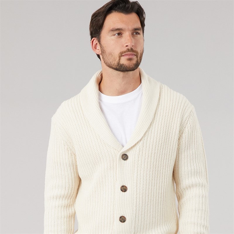 Mens Shawl Neck Cardigan Oatmeal - Image 3
