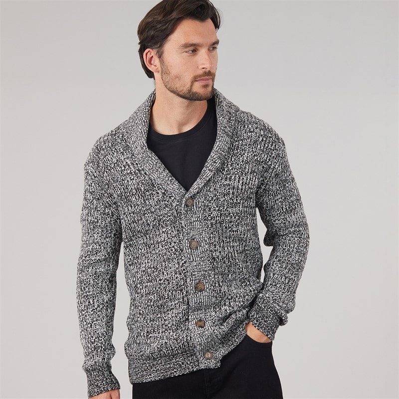Mens Shawl Neck Cardigan Salt & Pepper - Image 3
