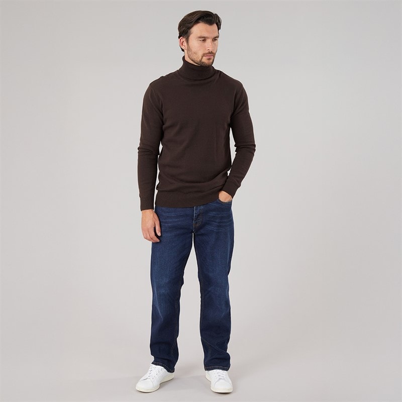 Mens Roll Neck Sweater Chocolate - Image 3