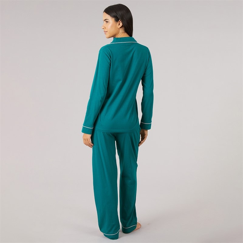 Womens Button-Up Pyjama Set Teal/Pink - Image 2