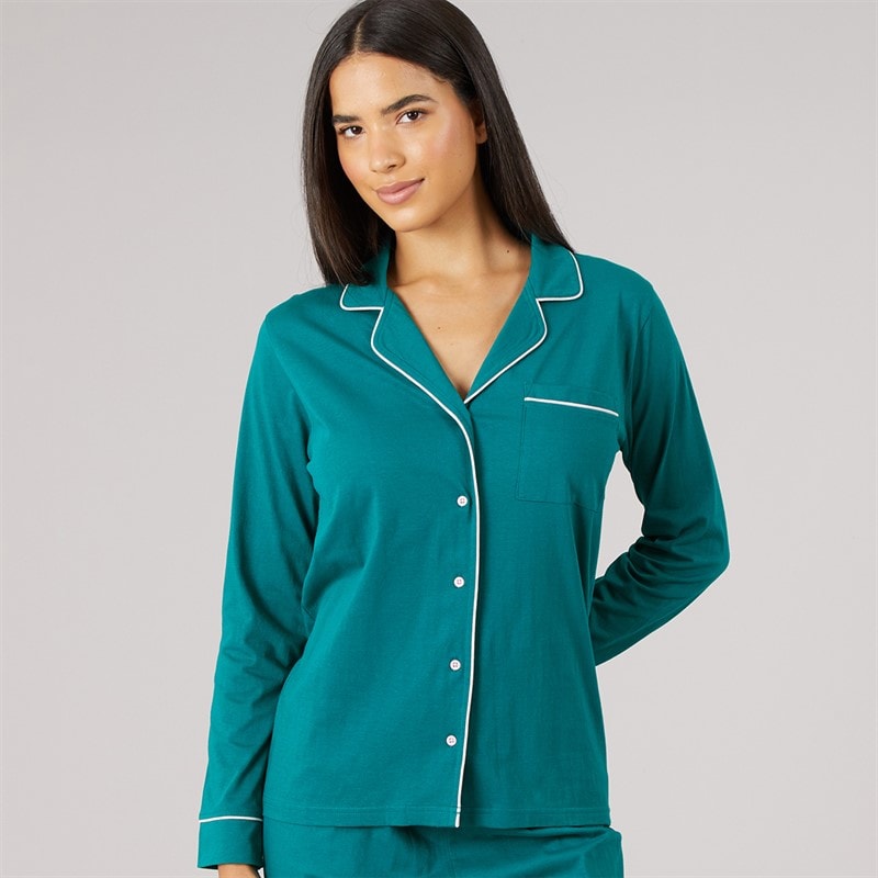Womens Button-Up Pyjama Set Teal/Pink - Image 3