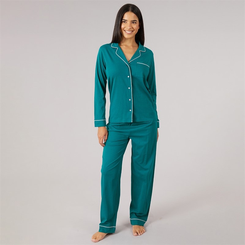 Womens Button-Up Pyjama Set Teal/Pink - Image 4