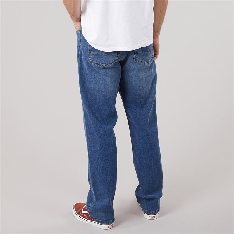 Mens Lonan Relaxed Straight Fit Denim Jeans Mid Wash - Image 2