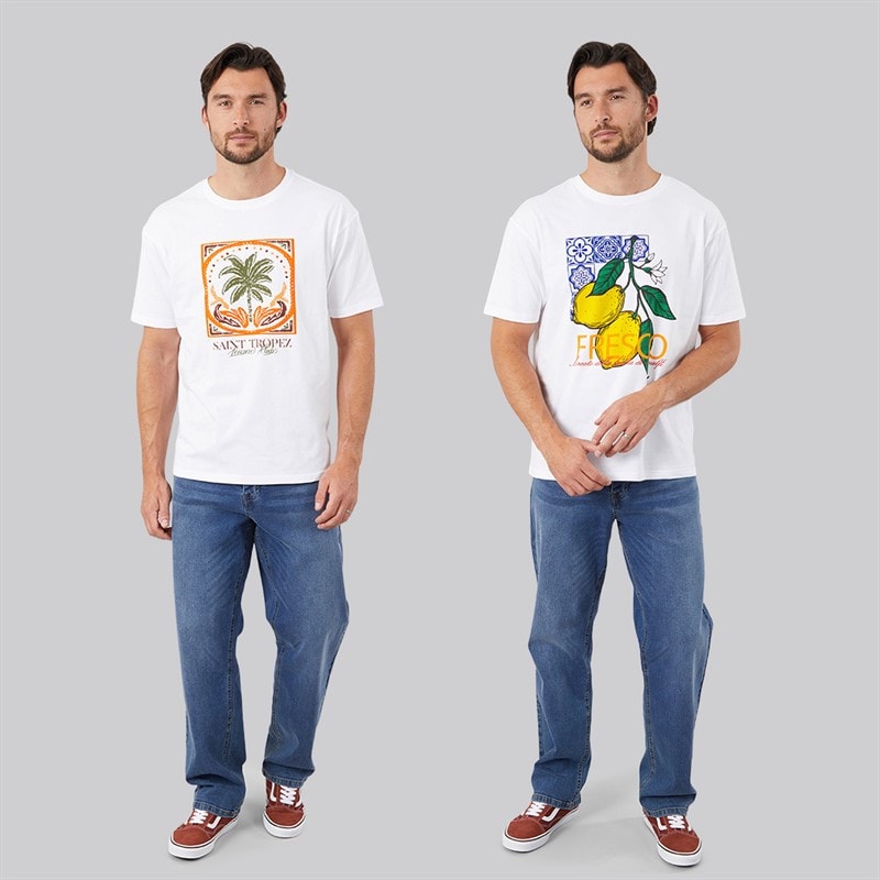 Mens Two Pack Printed T-Shirts Multi - Image 3