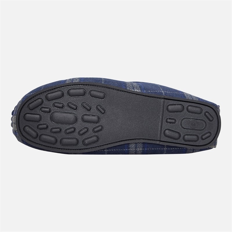 Mens Memory Foam Driving Moccasin Slippers Navy Check Flannel - Image 2