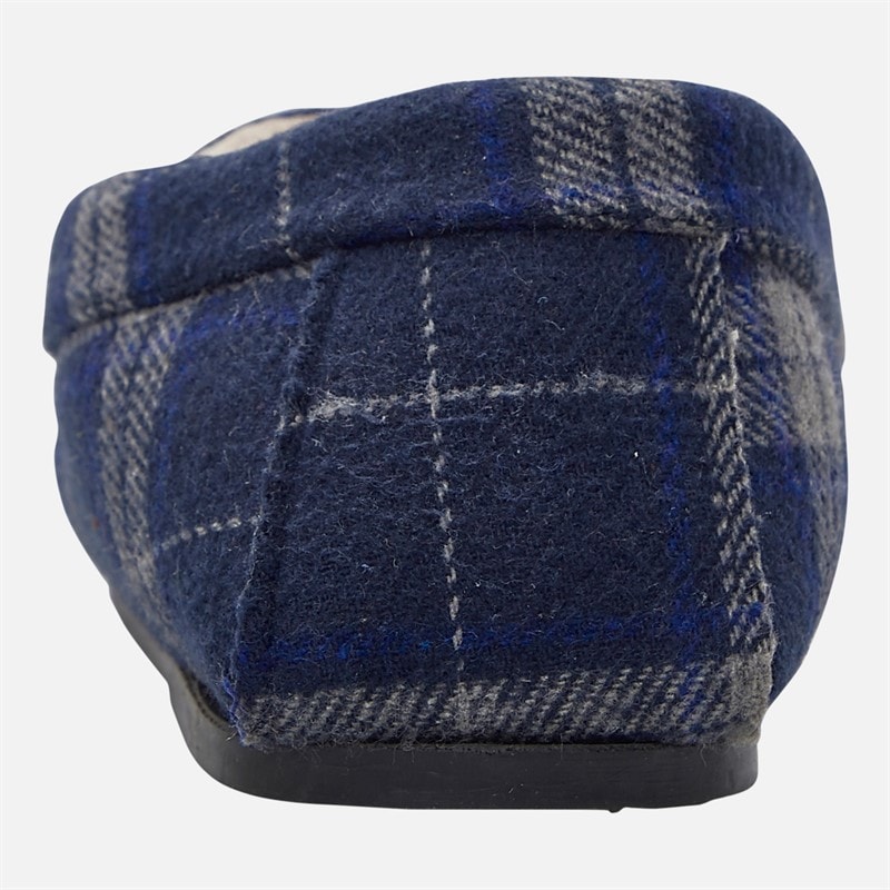 Mens Memory Foam Driving Moccasin Slippers Navy Check Flannel - Image 3
