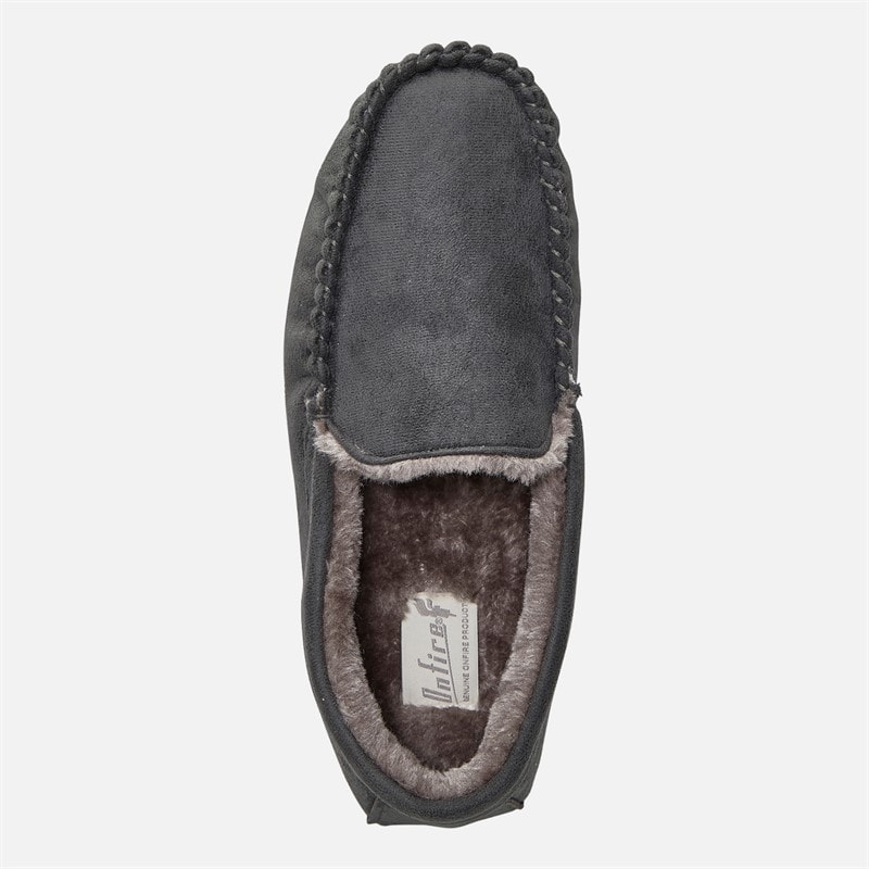 Mens Memory Foam Driving Moccasin Slippers Charcoal Grey - Image 4