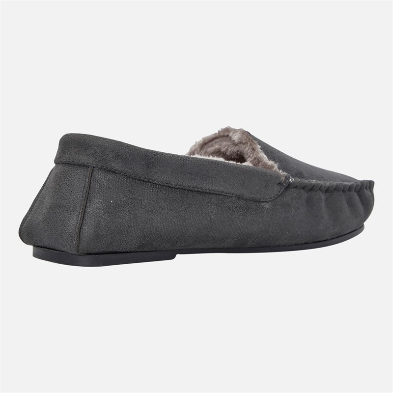 Mens Memory Foam Driving Moccasin Slippers Charcoal Grey - Image 5