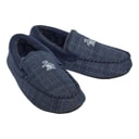 Mens Bedtime Checks Moccasin Slippers Navy Check