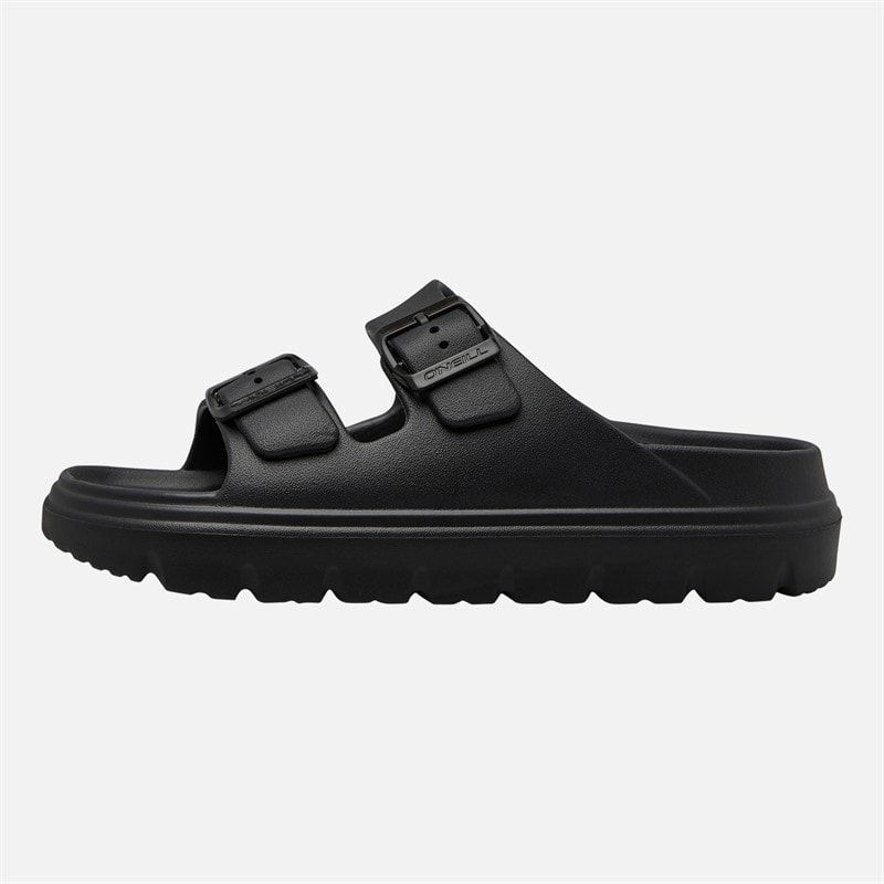 Womens Sunset Double Buckle Sliders Black - Image 2