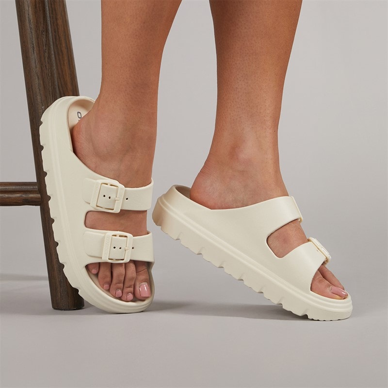 O'Neill Womens Sunset Double Buckle Sliders Whitecap Gray