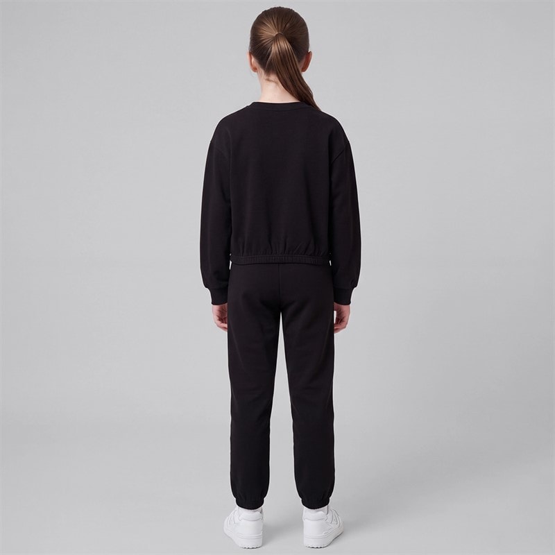 Girls Pinydoll Daisy Sweatshirt And Joggers Tracksuit Jet Black - Image 2
