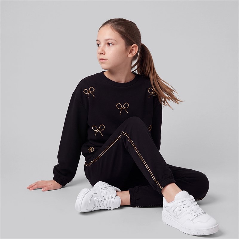 Girls Pinydoll Daisy Sweatshirt And Joggers Tracksuit Jet Black - Image 3