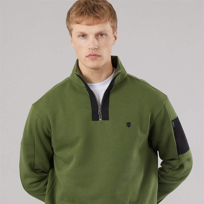 Mens Neovista Quarter Zip Sweatshirt Khaki - Image 3