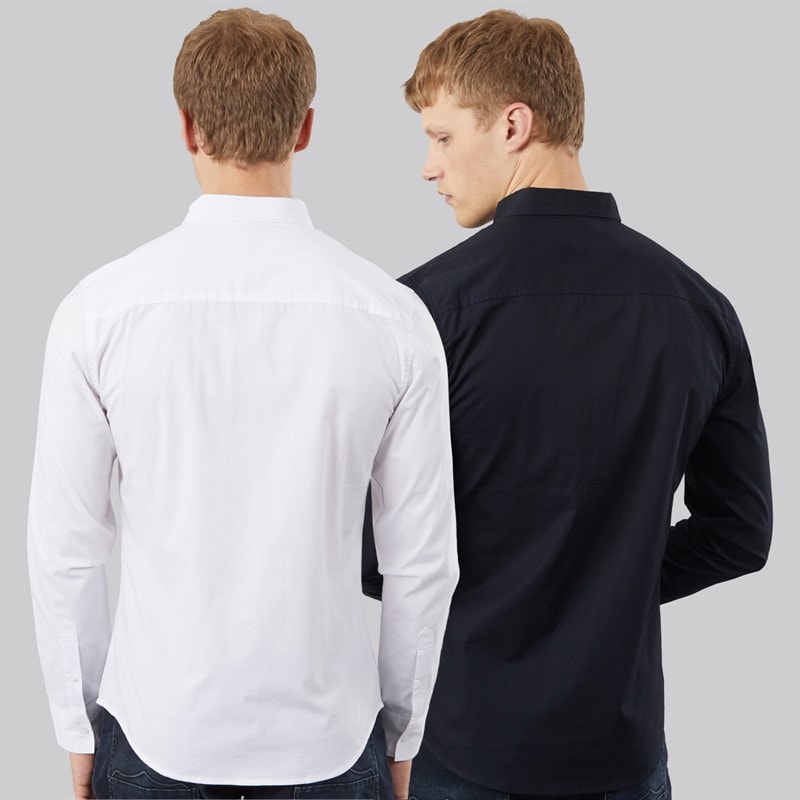 Mens Orme Two Pack Long Sleeve Shirts Navy/White - Image 2