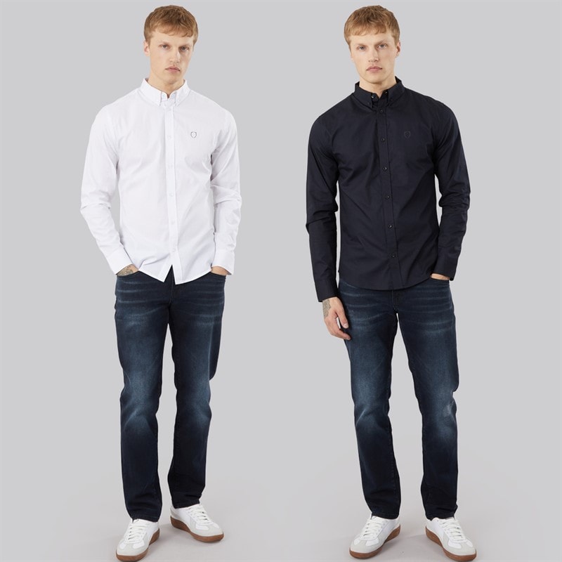 Mens Orme Two Pack Long Sleeve Shirts Navy/White - Image 3