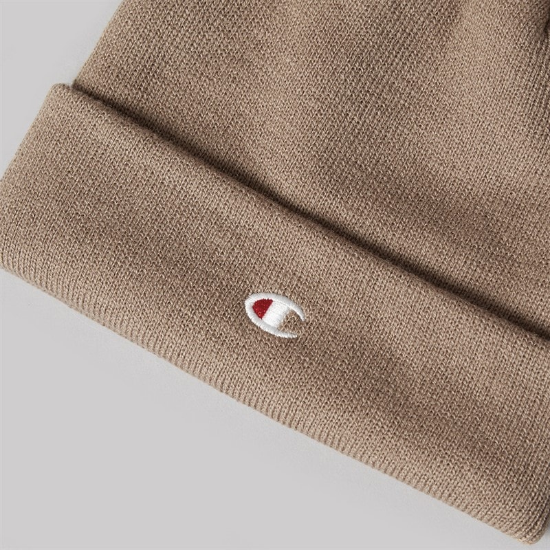 Mens Logo Beanie Hat Beige - Image 2