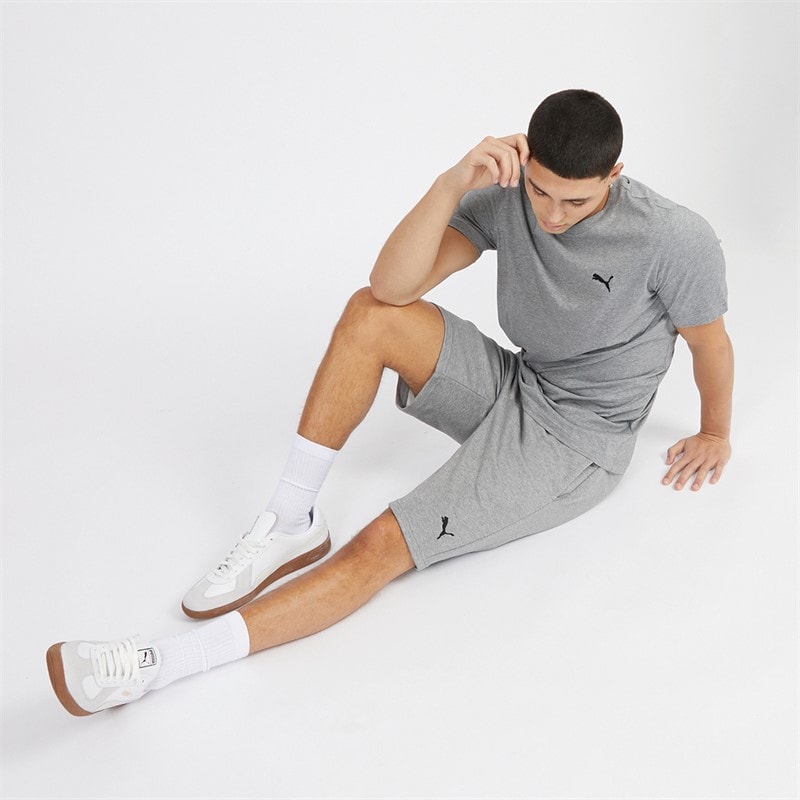 Mens Essentials Small Logo Fleece Shorts Medium Gray Heather - Image 3