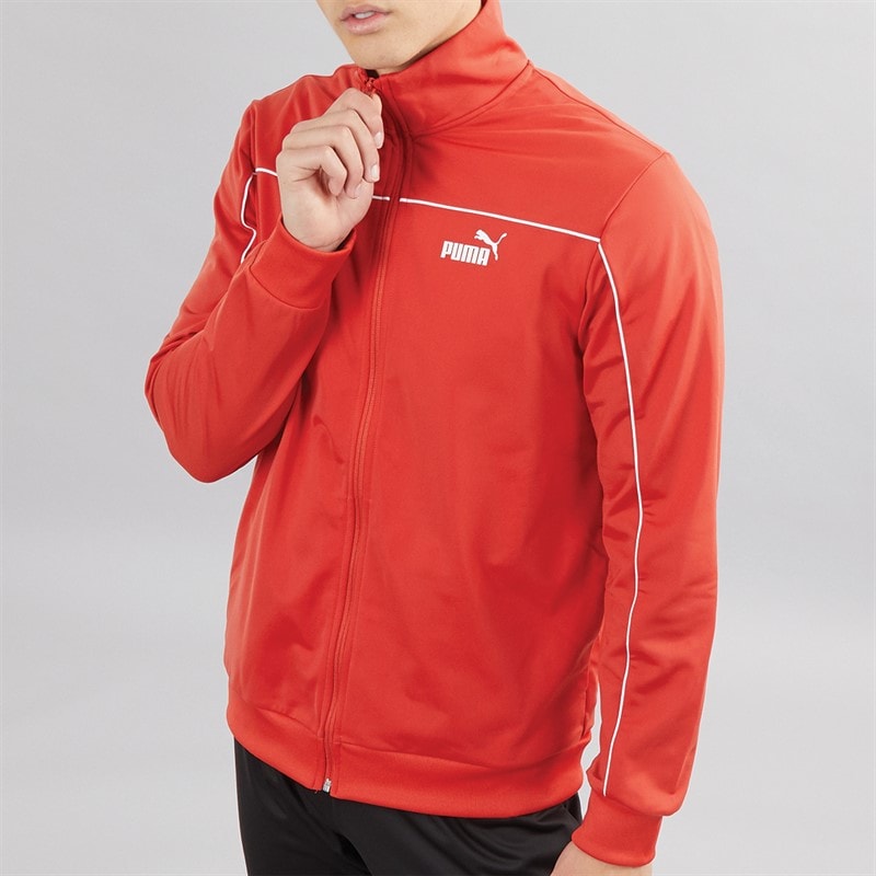 Mens Piping Poly Tracksuit Red Fire - Image 3