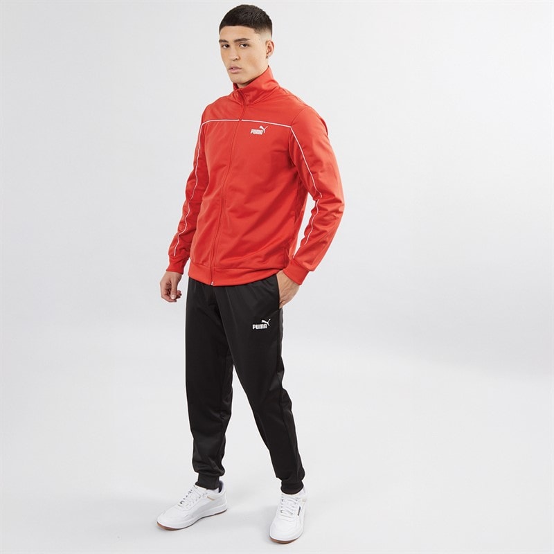 Mens Piping Poly Tracksuit Red Fire - Image 4