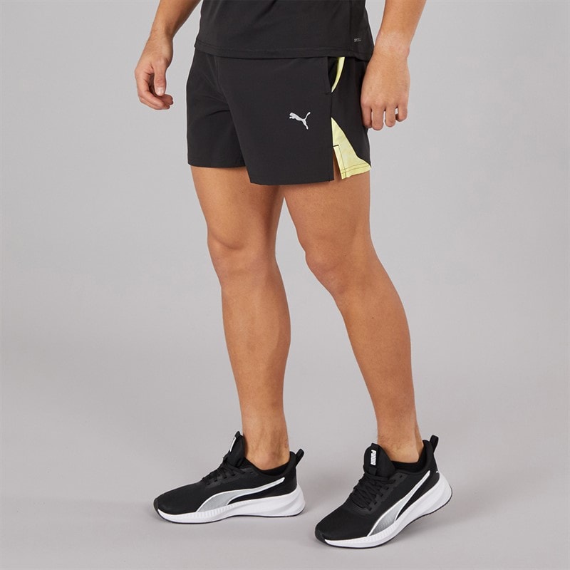 Puma Mens Puma Fit Ultrabreathe Stretch 5 Inch Marble Training Shorts Black/Yellow