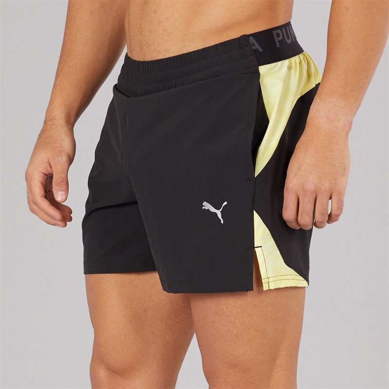 Mens Puma Fit Ultrabreathe Stretch 5 Inch Marble Training Shorts Black/Yellow - Image 2