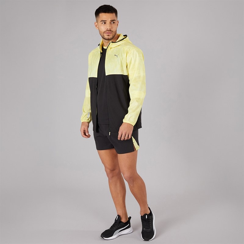 Mens Run Lightweight Marble Running Jacket Black/Yellow - Image 4