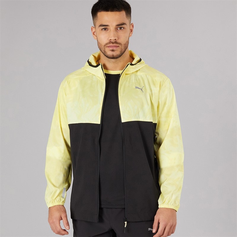 Mens Run Lightweight Marble Running Jacket Black/Yellow - Image 5