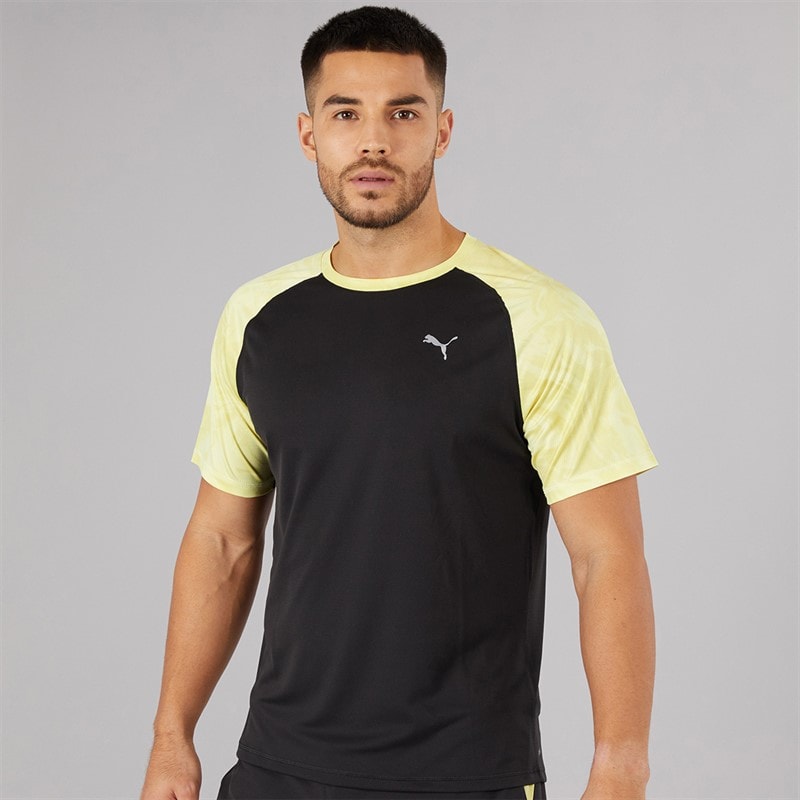 Mens Run Velocity Marble Running Top Black/Yellow - Image 1