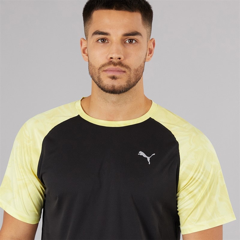 Mens Run Velocity Marble Running Top Black/Yellow - Image 3