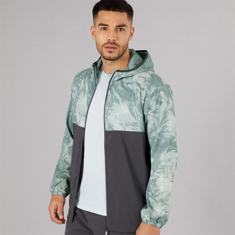 Mens Run Lightweight Marble Running Jacket Grey/Blue - Image 3
