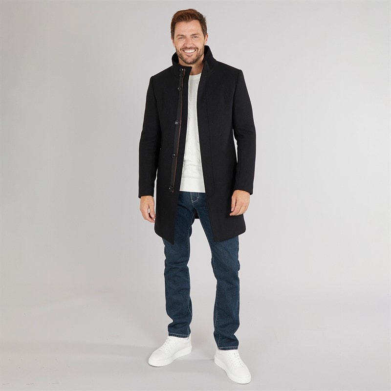 Mens Premium Funnel Neck Car Coat Black - Image 4