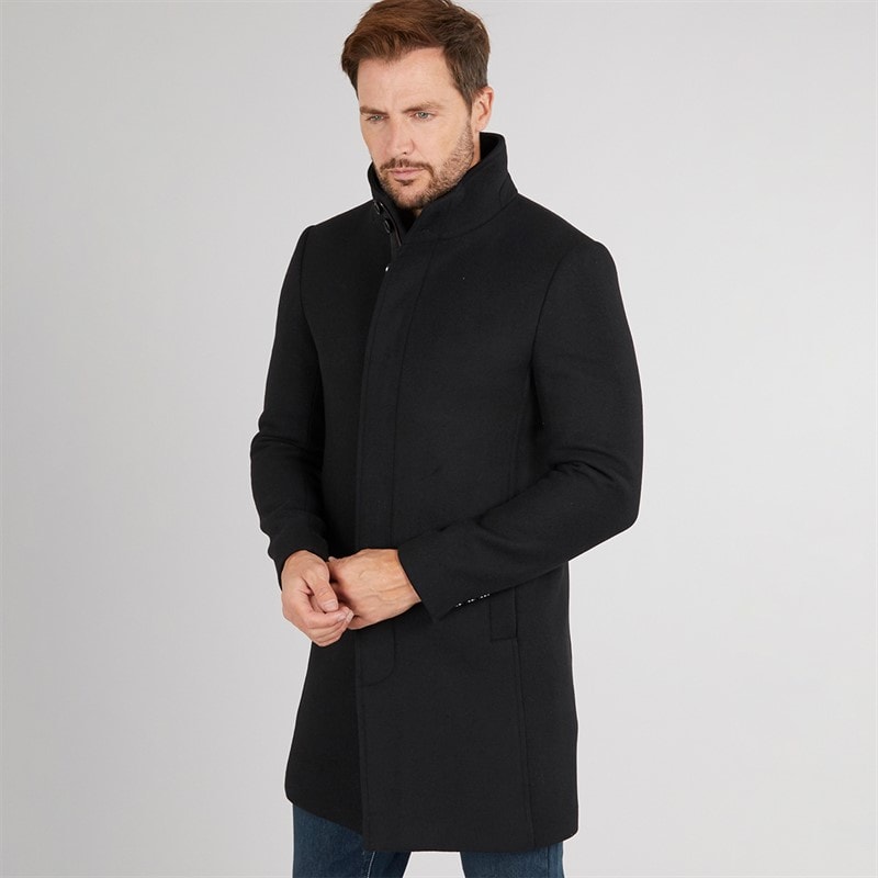Mens Premium Funnel Neck Car Coat Black - Image 5