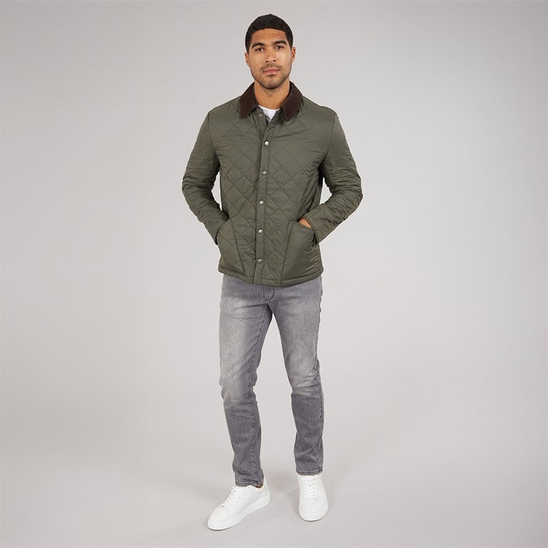 Mens Midweight Quilted Coat Olive - Image 4