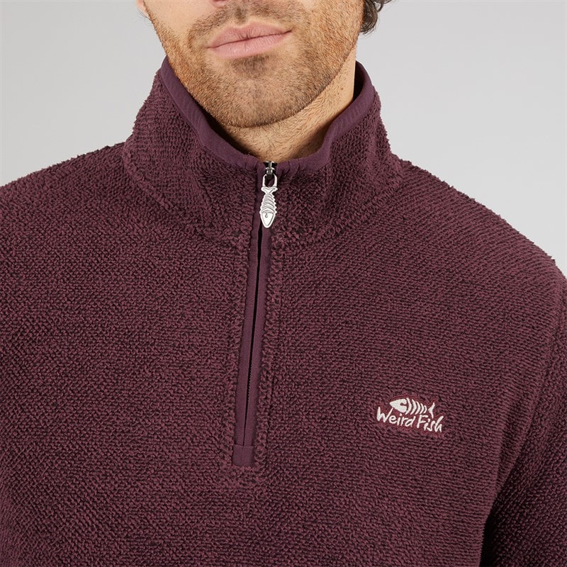 Mens Remington Eco 1/4 Zip Textured Fleece Aubergine - Image 3