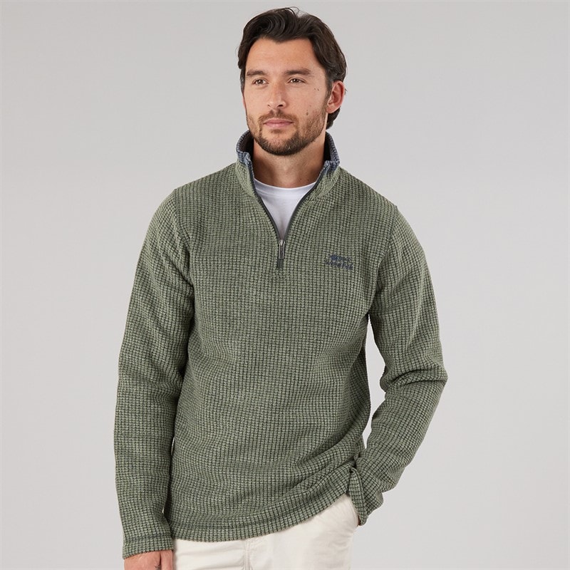 Weird Fish Mens Walker 1/4 Zip Grid Fleece Beetle Green